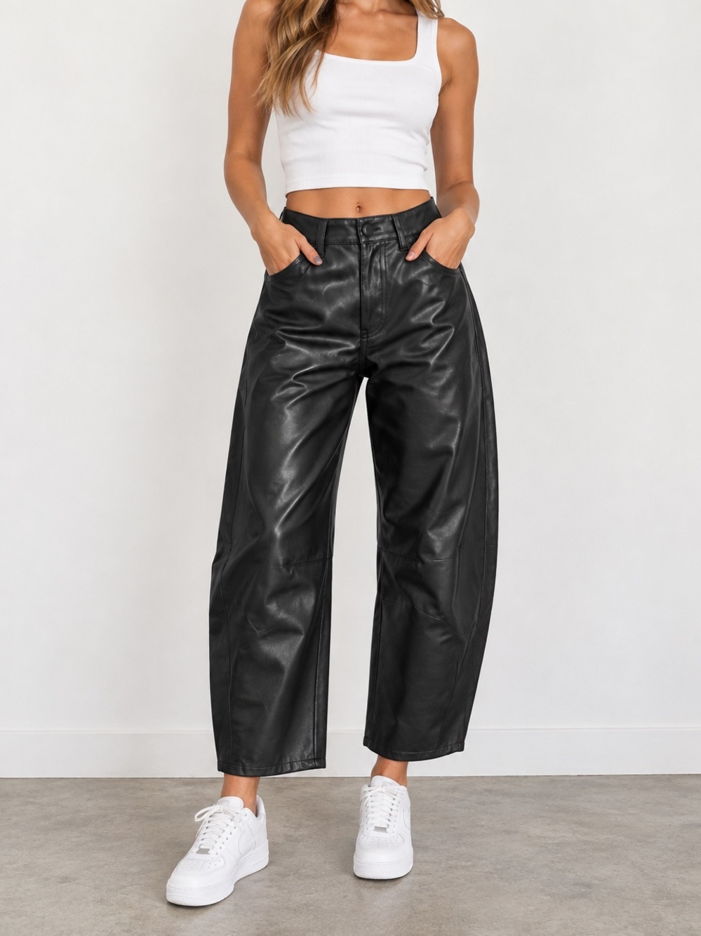 Miou Muse High Rise Vegan Leather Crop Barrel Pants Sz Small- Club Date Night